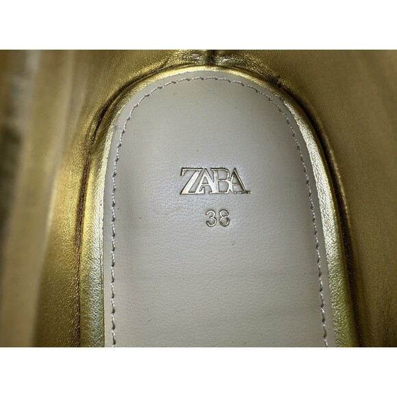 ZARA‎ Gold Mary Jane Ballet Flats Metallic Shoes Women US 7.5 EU 38 NEW - Picture 10 of 11